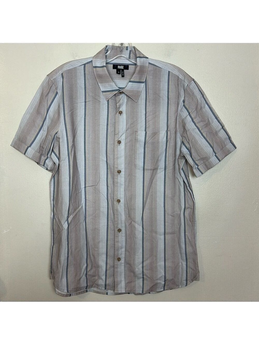 Paige Striped Cotton Relaxed Fit Short Sleeve Button Up Shirt